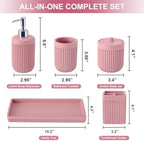 XLHOMO Resin Pink Bathroom Accessories Set 5 Pcs, Lotion Soap Dispenser, Toothbrush Holder, Bathroom Tumbler, Qtip Holder and Vanity Tray, Bathroom Countertop Organizer Set for Modern Home Apartment - Image 2
