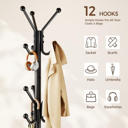 HYSEYY Coat Rack Freestanding,Metal Coat Tree for Entryway with 12 Hooks - Image 2