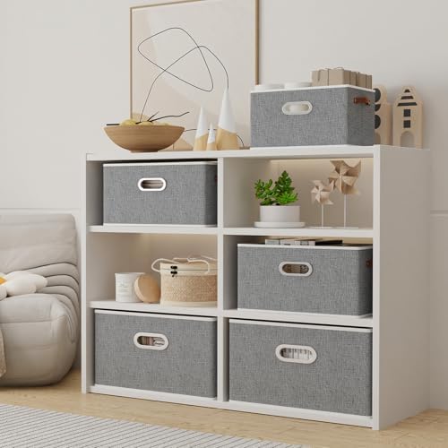 Yawinhe Collapsible Fabric Storage Bins,15.0x9.8x8.3in,Grey,6-Pack - Image 3