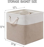 MidmmVick 12 x 12 Inch Cube Storage Bins, 6 Pack Large Collapsible Fabric Storage Bin with Ropes, Foldable Storage Cubes for Home, Office,Closet, Clothes, Toys Organizer (White & Beige) - Image 4