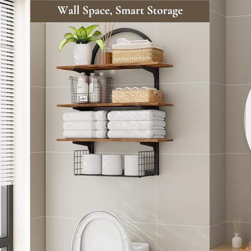 Floating Shelves Bathroom with Storage Basket,Decorative Wall Shelf - Image 4