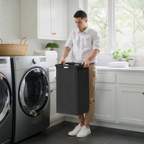 Herture Laundry Hamper with Shelf, Laundry Basket 4 Section, Laundry Sorter with Pull-Out Removable Large 4 Color Bags and Movable Wheels, Metal Frame, 4 x 15.87 Gallons (60L), Rustic Brown PF07XLN - Image 7