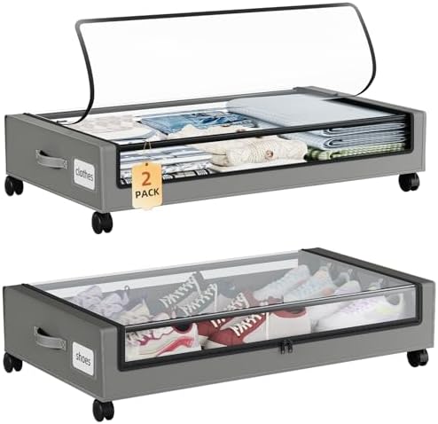 Somdot Under Bed Storage with Wheels, 2 Pack Under Bed Storage Containers by Somdot