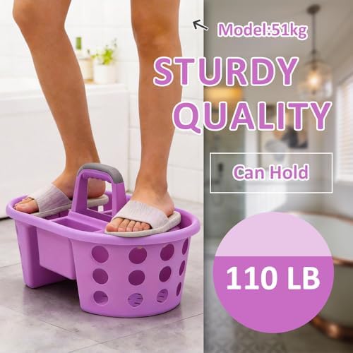 SIMPLYKLEEN Large Shower Caddy Portable 2PC - Made in USA Plastic Jumbo Size Dorm Storage Candy Tote with Handle Shower Organizer for Bathroom, Pantry, Kitchen, College Dorm, Purple - Image 3