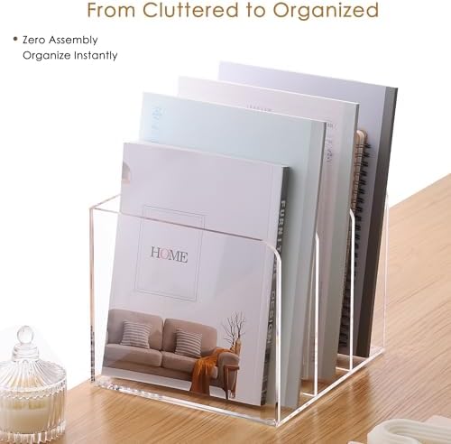 SANRUI Clear Acrylic Vertical Magazine File Organizer with 3-Slot, Clear - Image 3