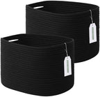 ECDYQXVU 15x10x9 Inch Woven Cotton Rope Storage Basket, Black, 2 Pack by ECDYQXVU