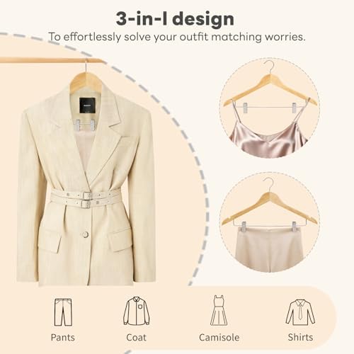 HOUSE DAY Wooden Hangers with Clips 24 Pack, Suit & Pants Hangers, Natural - Image 4
