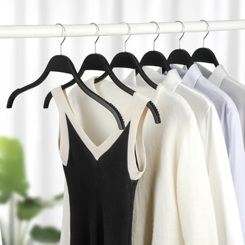 TOPIA HANGER Slim Wooden Hangers with Extra Soft Non-Slip Rubber Grips, 18-Pack High-Grade Fashion Black Hanger No Shoulder Bump for Sweater, Camisole, Jacket, Dress, Coat-CT16B - Image 6