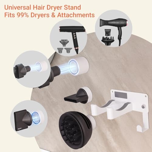 Hair Dryer Holder, Hair Dryer Holder Wall Mounted Self Adhesive Hairdryer Holder forDyson Aluminum Blow Dryer Holder Wall Mounted Black Hairdryer Hanger for Bathroom White CHOCHOYAH - Image 3