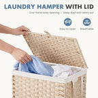 DUMOS Laundry Basket with Lid, 90L Wicker Laundry Hampers, Summer Sand - Image 2
