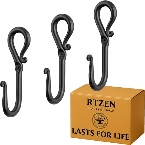 RTZEN Classic Farmhouse Wall Mount Multi-Use Wrought Iron Hook Set (3 Pack) by RTZEN