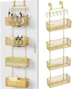 HapiRm Over The Door Organizer - Hanging Door Organizer with 4 Metal Large Capacity Baskets and Adjustable Coat Hook for Bathroom Bedroom Kitchen Pantry Closet Cabinet by HapiRm