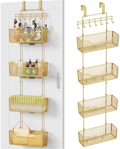 HapiRm Over The Door Organizer - Hanging Door Organizer with 4 Metal Large Capacity Baskets and Adjustable Coat Hook for Bathroom Bedroom Kitchen Pantry Closet Cabinet by HapiRm
