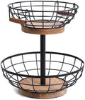 WILDMOS 2-tier Fruit Basket Bowl,Metal Basket with Wooden Base,Fruit and Vegetable Storage with Banana Hanger,Fruit Basket for Kitchen Counter Organizer. by WILDMOSENJOYYOURHOME