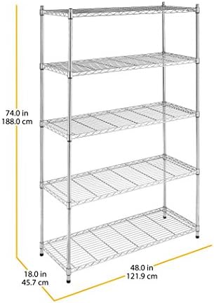Whitmor 5 Tier Heavy Duty Shelving Unit, Metal Storage Shelves, 500 lbs Capacity per Shelf, Max 2500 lbs total, Easy Assembly Home Organizer for Pantry, Garage, Plant, 48"L x 18"W x 74"H - Image 3
