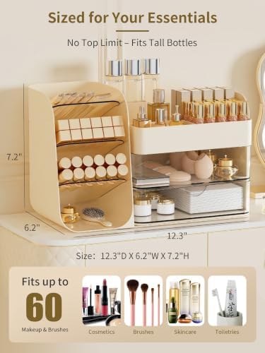 Booklov Small Makeup Organizer for Vanity Countertop, Cream - Image 2