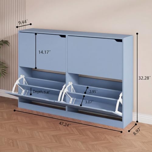 Blue Hidden Shoe Storage Cabinet for Entryway with 4 Flip Drawers - Image 2