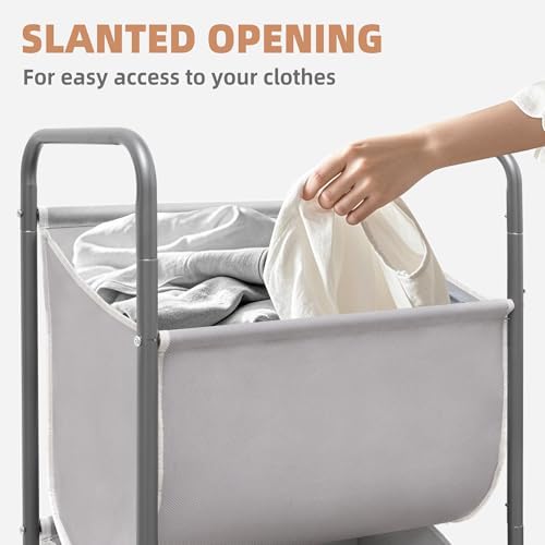 STORAGE MANIAC 120 Liters Vertical Rolling Laundry Hamper, 3 Section Laundry Sorter with Wheels and 2 Breaks, 3-tier Laundry Baskets for Small Space, Dorm, Laundry Room, Closet, Bathroom, Gray 3-tier - Image 3