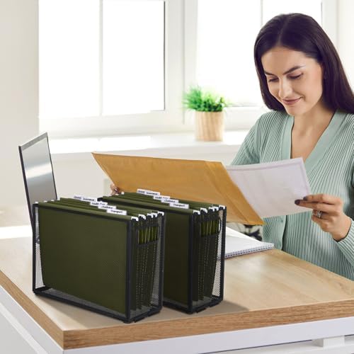 2 Pack Hanging File Holder, 10 Hanging Folders, Metal Mesh, Letter Size Folder Storage, Desktop Storage Cabinets, Office School Document(Green,Small) - Image 6