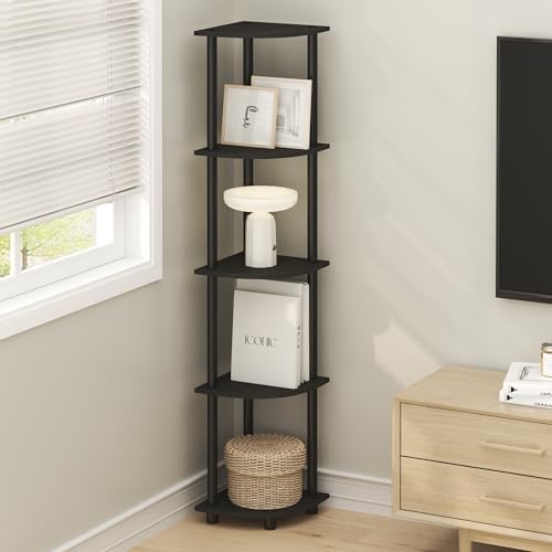 Furinno Turn-N-Tube Corner Shelf, 5-Tier Corner Bookshelf, Open Storage Shelves, for Organization and Storage, Living Room, Home Office, Garage, Bedroom, Black Espresso - Image 2
