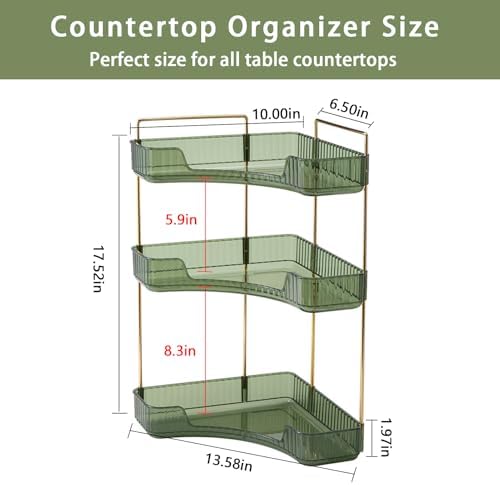 shuang qing 3-Tier Corner Bathroom Counter Organizer – Classic Storage Shelf for Makeup, Perfume & Toiletries, Space-Saving Countertop Tray Fits Bathroom, Dresser, Kitchen (Sage Green) - Image 2