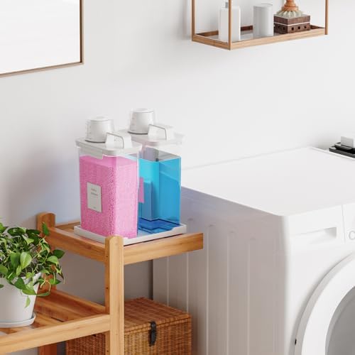 77.8OZ Laundry Detergent Dispenser Container, 2 Pack Liquid Laundry Dispenser, Plastic Detergent Dispensers for Laundry Room/Powder/Fabric Softener with Labels/Tray, Clear - Image 2