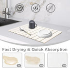 2Pcs Large Stone Dish Drying Mat for Kitchen Counter, Foldable Super Absorbent Diatomaceous Earth Mats with Anti-Slip Leather Base, Quick Drying Modern Dish Mat (White, 24"x 16" & 8"x 4" ) - Image 2
