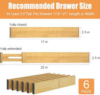 Bamboo Drawer Dividers, Adjustable Drawer Organizers, Fits 17.6–21" Drawers - Image 3