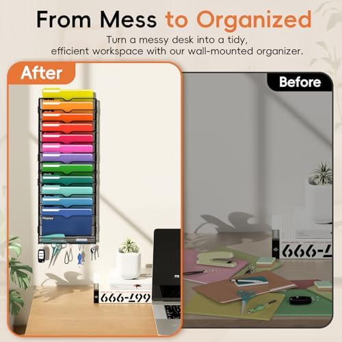 13-Tier Wall File Organizer with Hook, Hanging File Organizer Black - Image 6