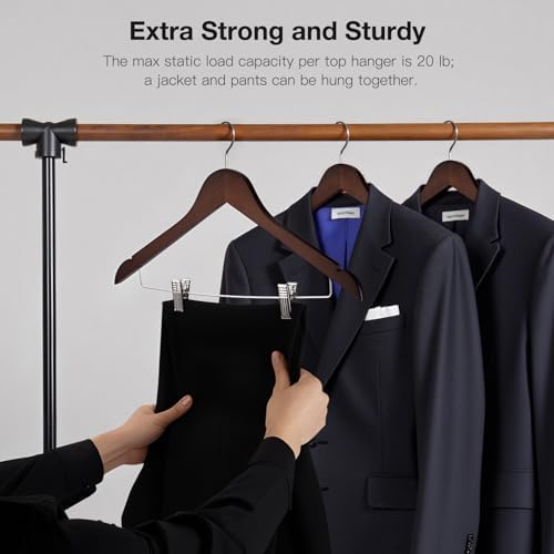 Wooden Hangers with Clips 24 PCS Pant Hangers with Clips,Smooth Solid Wooden Pants Hangers,360 Swivel Hooks & Adjustable Clips,for Jeans,Skirt,Suit,Shorts,Scarf.（Walnut） - Image 4