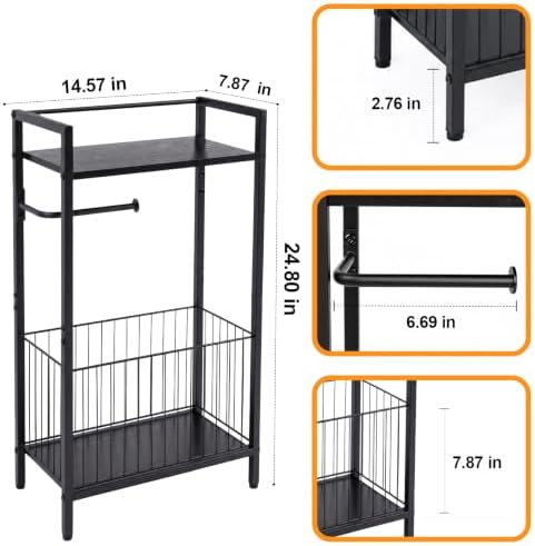 Black Freestanding Toilet Paper Holder Stand with Shelf and Storage, All-in-One Bathroom Tissue Roll Dispenser with Extra Space for Toilet Rolls, Wet Wipes, Phones, Tablets and Magazines - Image 3