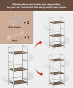 3-Tier Purse Organizer Rack, Iron & Wood Floor-Standing Bag Storage Holder with Adjustable Side Basket and Hook Handbag Organizers Display Stand Shelf for Closet, Bedroom, Entryway, White - Image 4