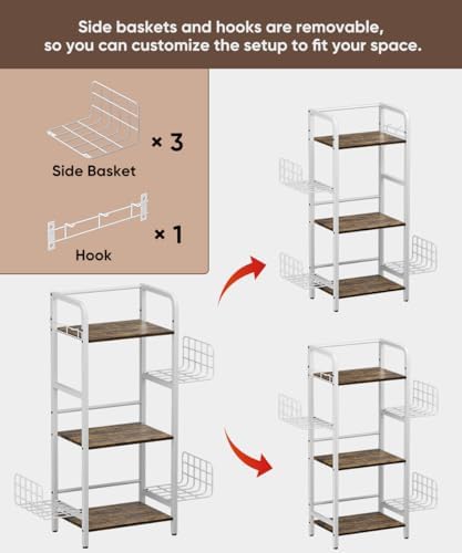 3-Tier Purse Organizer Rack, Iron & Wood Floor-Standing Bag Storage Holder with Adjustable Side Basket and Hook Handbag Organizers Display Stand Shelf for Closet, Bedroom, Entryway, White - Image 4