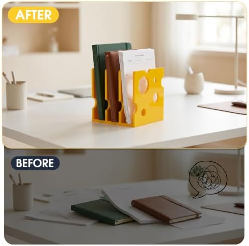 Acrylic 3 Section Magazine Vertical File Holder Organizer Book Holder Storage Box For Home And Office Cheese Shape Desktop Decorative Book Stand - Image 7