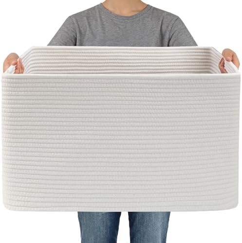 JMvicyroam 96L Large Woven Cotton Rope Blanket Basket, White by JMvicyroam