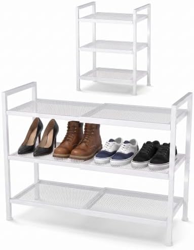 Expandable Shoe Rack for Closet, Entryway, Shoe Storage, 3-Tier, White by Unknown