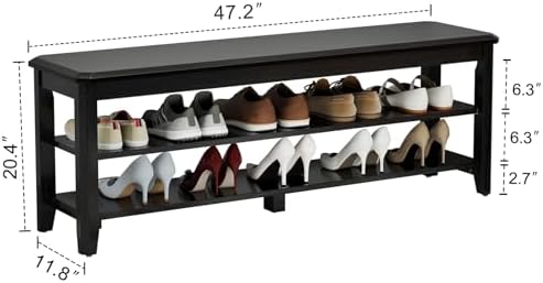 AQIMUELE Wood Shoe Rack Bench, 2 Tier Shoe Rack for Front Door Entrance - Image 2