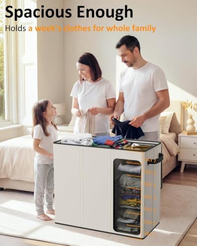 Optish 180L Laundry Hamper 3 Section, Large Hamper with Mesh Bags & Lid - Image 4