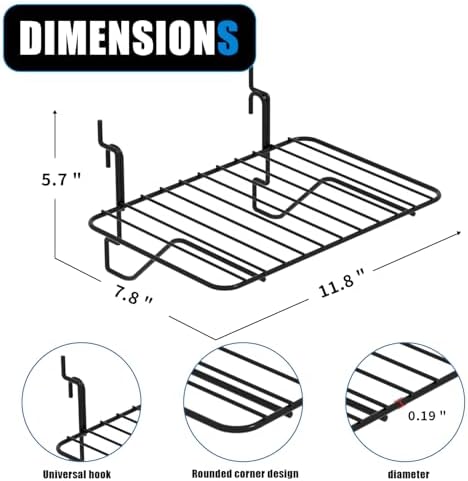 11.8" L x 7.8" D x 5.7" H - 6 Pcs Hanging Straight Shelves, Black Wire Hanging Storage Straight Racks, Organizers for Grid Walls, Slat Walls and Pegboards - Image 2