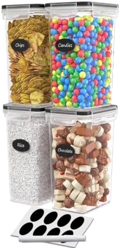 DWËLLZA KITCHEN Airtight Food Storage Containers Set of 4 Pieces 2L - Plastic BPA Free Kitchen Pantry Storage Containers - Dishwasher Safe - Include 8 Labels and Marker by DW%C3%8BLLZAKITCHEN