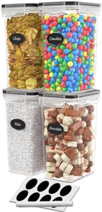 DWËLLZA KITCHEN Airtight Food Storage Containers Set of 4 Pieces 2L - Plastic BPA Free Kitchen Pantry Storage Containers - Dishwasher Safe - Include 8 Labels and Marker by DW%C3%8BLLZAKITCHEN