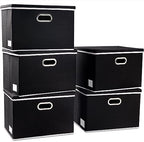 PRANDOM Foldable Storage Bin with Lid [5-Pack] Linen Fabric Decorative Storage Box Organizer Container Basket Cube with Handles Divider for Closet Office Living Room Black(14.9x9.8x9.8) by Prandom