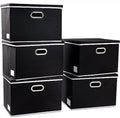 PRANDOM Large Foldable Storage Boxes with Lids [5-Pack] Organizer Containers Baskets Cube with Cover for Home Bedroom Closet Office Black17.7x11.8x11.8 For 6+ Year Old Boys and Girls by Prandom