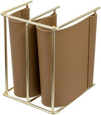 MyGift 2 Slot Modern Mail Holder, Deluxe Brass Tone Metal and Toffee Brown Leatherette Sling Entryway or Desktop Tabletop Letter Sorter - Image 7