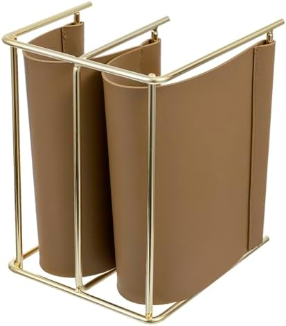 MyGift 2 Slot Modern Mail Holder, Deluxe Brass Tone Metal and Toffee Brown Leatherette Sling Entryway or Desktop Tabletop Letter Sorter - Image 7
