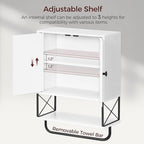 MAHANCRIS Bathroom Wall Cabinet with 2 Door and Adjustable Shelf, Farmhouse Medicine Cabinet with Towel Rack, 3-Tier Wall Mounted Storage Cabinet Over The Toilet for Bathroom, 18.9" L, White - Image 6