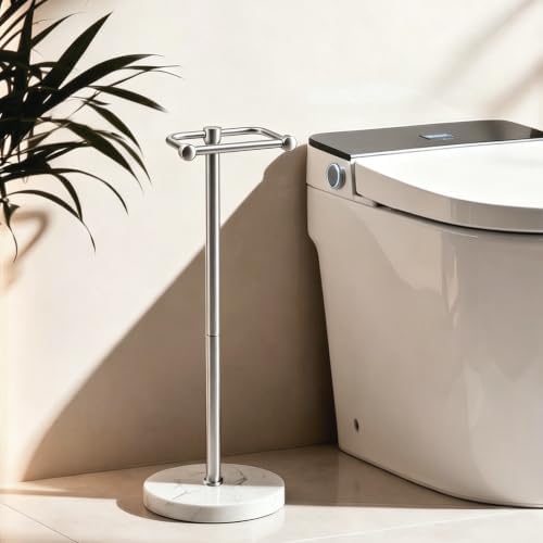 RARXTR Toilet Paper Holder Stand, Bathroom Free Standing Toilet Paper Stand with Modern Marble Base, Post Pivoting Toilet Paper Stand with Stainless Steel Tissue Rack, Rust-Proof (Brushed Nickel) - Image 2