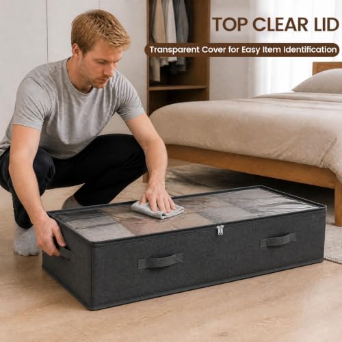 90L Under Bed Storage Bags, 600D with Clear Lids, 4 Pack, Black - Image 7