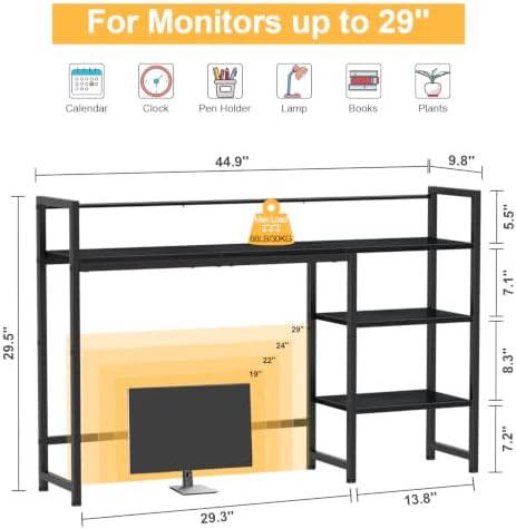 Snughome Desk Shelf, 44.9" Large Desktop Organizer Shelf, Desk Hutch for Monitor, 4 Tier Display Rack, Wooden Desktop Bookshelf Storage Rack for Home Office Dorm - Image 3