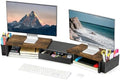 Spacrea Wood Dual Monitor Stand Riser with Drawer and 2 Pen Holders by Spacrea